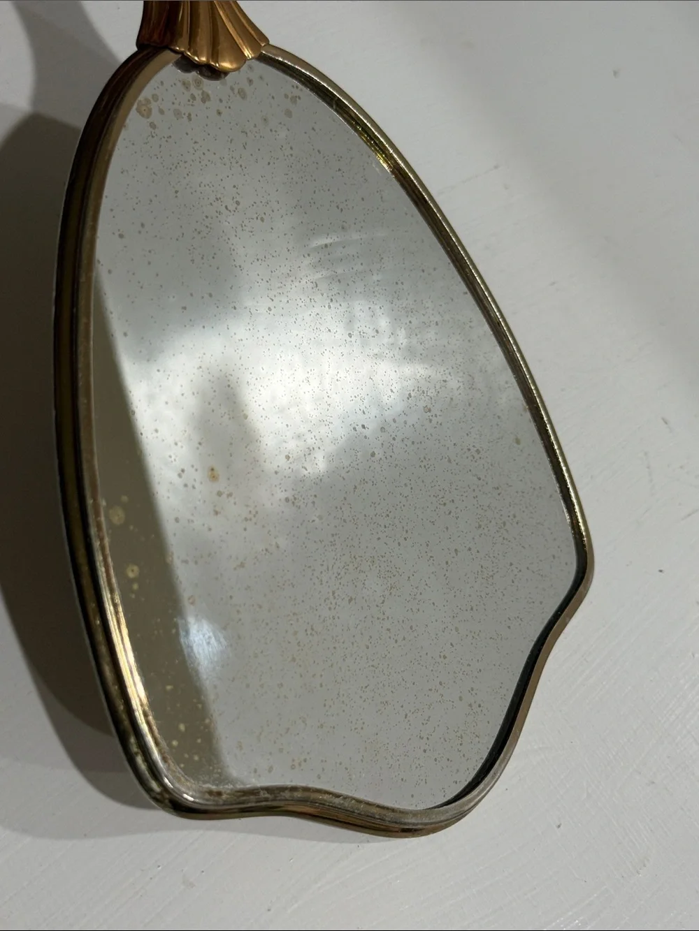 Mid Century Hollywood Regency Hand Held Mirror with Floral Detail 1950’s